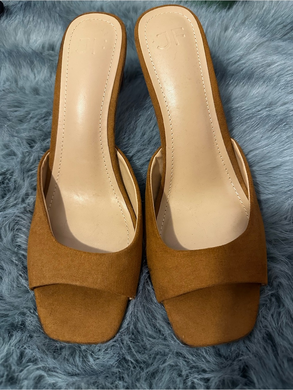 jf j.ferrar Suede Open-Toe Mule Sandals in Brown Tan